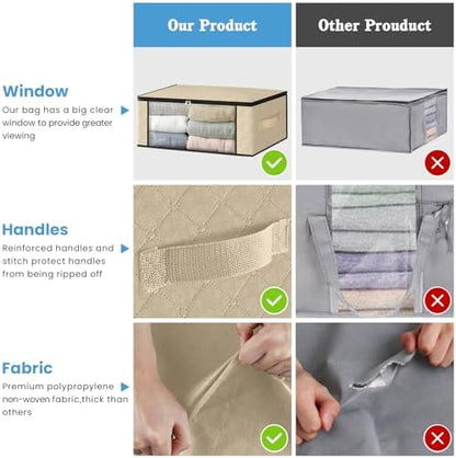 HomeHacks 10-Pack Clothes Organizer Storage Bags, 35L Storage Bins, Beige
