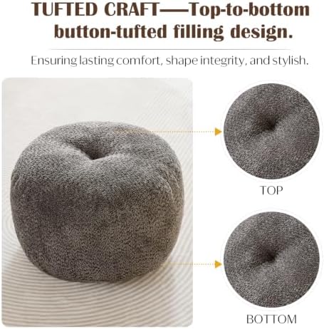SHOUREN Stuffed Round Ottoman,Pouf Ottoman Foot Rest,18 X 14,Brown