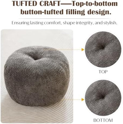 SHOUREN Stuffed Round Ottoman,Pouf Ottoman Foot Rest,18 X 14,Brown