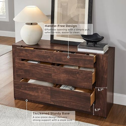 OKD 54" Modern 6 Drawer Dresser for Bedroom, 15.7" Space-Saving Depth