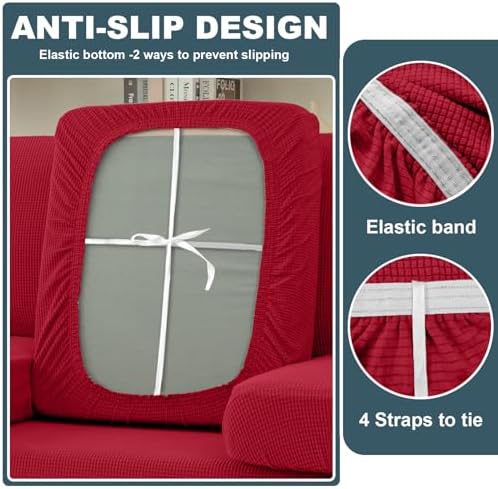UNBBRRL Seat Cushion Cover and Back Covers for Corner Sofa Stretch Jacquard, Non Slip L Shaped Sofa Slipcover with Storage Ottoman, Sectional Couch Cover for Chaise Lounge (Red,Ottoman 15 x 15 x 16”)