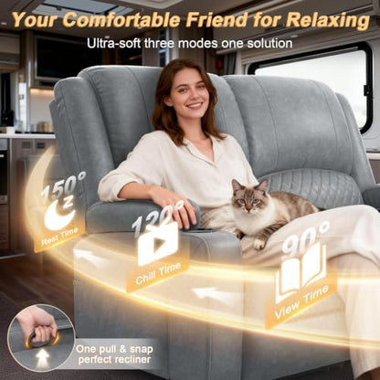 RV Loveseat Recliner Sofa, RV Reclining Loveseat Wall Hugger (Pu,Grey)