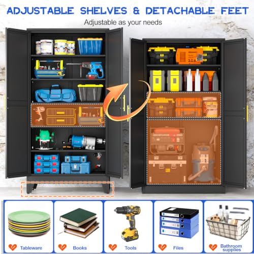 GAIOUS 79" Tall Kitchen Pantry Cabinet,Metal Storage Cabinet Black Cupboard