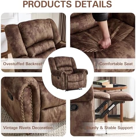 CANMOV Manual Recliner Chair Set of 2, Classic and Traditional Fabric Recliner Chair with Comfortable Arms and Back Single Sofa for Living Room, Chocolate Brown