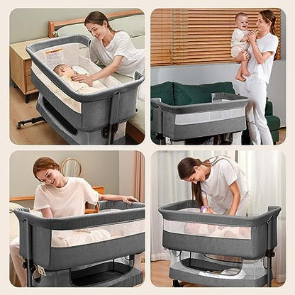 Soobaby Baby Crib Bassinet Bedside Crib Adjustable Portable Bed for Infant,co Sleeping Newborn Must Have Bed,Grey
