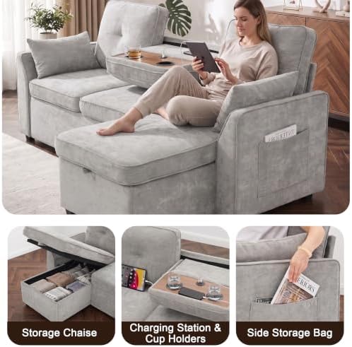 Convertible Sleeper Sofa Bed with Storage, L Shaped Couch with Pull Out Bed