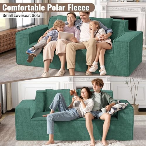 77in Modern Small Cloud Loveseat Sofa, No Assembly Required Boneless Love Seat Couches Includes 2 pcs Pillows for Living Room, Bedroom, Apartment-Green