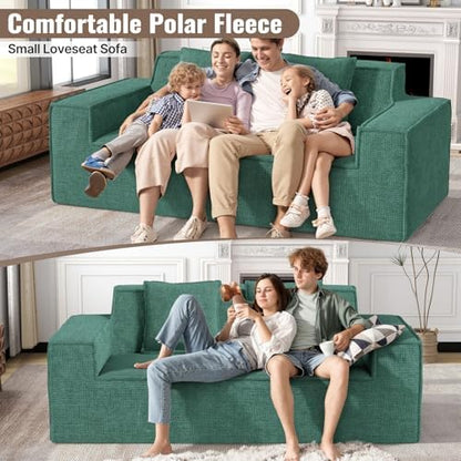 77in Modern Small Cloud Loveseat Sofa, No Assembly Required Boneless Love Seat Couches Includes 2 pcs Pillows for Living Room, Bedroom, Apartment-Green