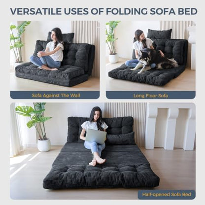 MAXYOYO Folding Sofa Bed, Convertible Chair Couch, Tufted Bean Bag Sofa