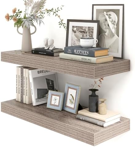 FLYJOE 30 Inch Floating Shelves, 12'' Deep Grey Shelves for Wall Set of 2
