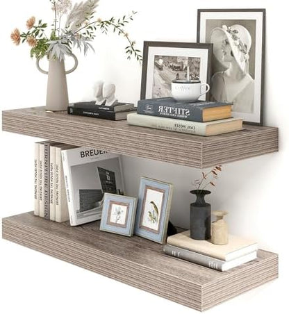 FLYJOE 30 Inch Floating Shelves, 12'' Deep Grey Shelves for Wall Set of 2