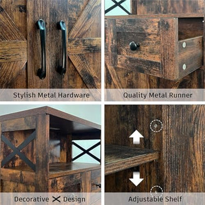 Brown Farmhouse Storage Cabinet with Doors and Drawers, Small Pantry Hutch