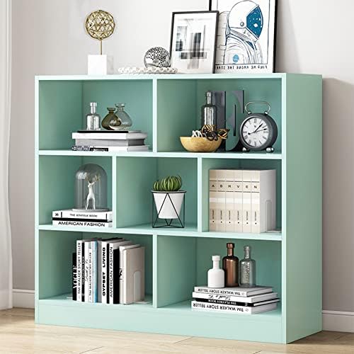 IOTXY Open Shelf Low Bookcase - Wooden 3-Tier Cube Bookshelf, Tiffany-Green