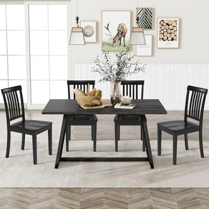 COLAMY Wooden Dining Room Chairs Set of 6, Spindle High Back Windsor Kitchen Side Chair, Farmhouse Dining Chairs for Kitchen, Dining Room, Black
