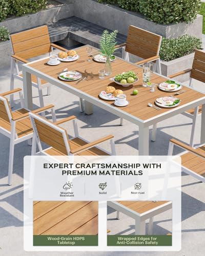 Vexwalx 10 Pcs Outdoor Dining Set, 67" HDPS Dining Set for 8, White-Teak