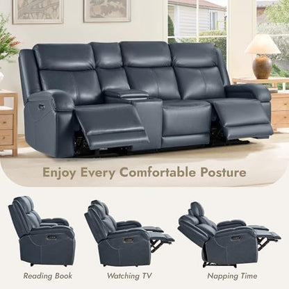 Watson & Whitely Wall Hugger Power Reclining Sofa with Console, Navy Blue