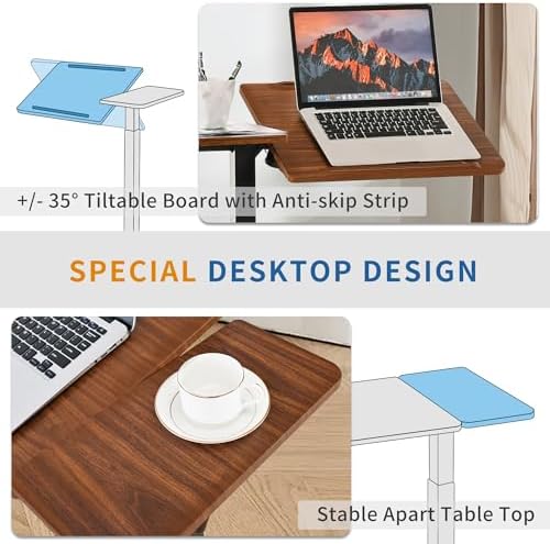 Adjustable Overbed Bedside Table with Wheels, Rolling Laptop Desk