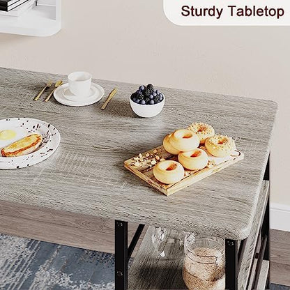 Space-Saving 3-Piece Dining Table Set for 2 – Counter Height Table with Upholstered Chairs and 3 Storage Shelves – Perfect for Small Spaces, Apartments, Breakfast Nook – Rustic Grey, 1+2 Set