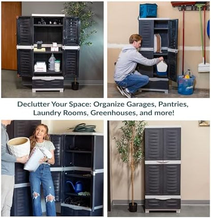 Sunnydaze 57" Garage Storage Cabinet with Locking Doors & Shelves, Charcoal