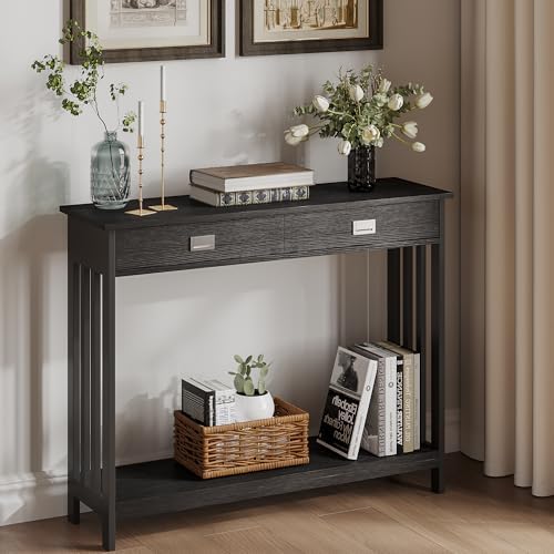ChooChoo 39" Black Entryway Table with Drawer and Storage Shelf
