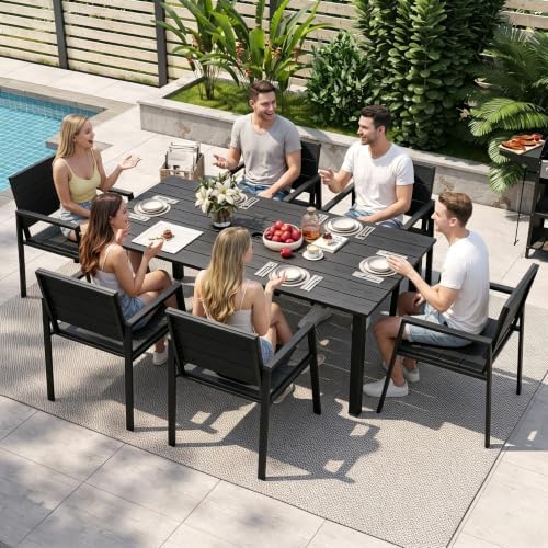 LazySunsets Outdoor Dining Set with Umbrella Hole (Blacky, 7 Piece)