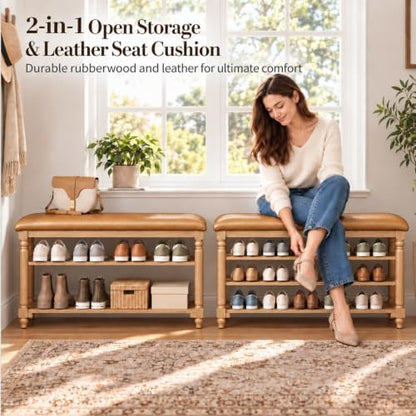 Yoobure Shoe Rack for Entryway - 47.2" Wood Shoe Storage Bench with Cushion