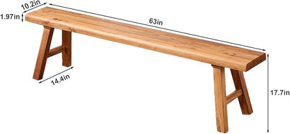 63in Wood Bench Indoor – Rustic Farmhouse Entryway Bench, Skinny Bench Design, Made of Extra-Thick Solid Wood, Perfect for Dining Room, Hallway, or End of Bed