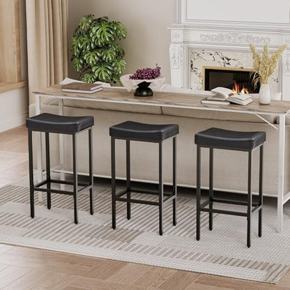 HOOBRO Bar Stools,Set of 3 Bar Chairs, Counter Height Bar Stools, Saddle Stools, Set of 3 Kitchen Stools, 24.8" Barstools, 2.4" Thick Upholstery, for Kitchen, Dining Room, Cafe, Black BB10BYP301