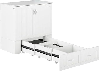 AFI, Southampton Murphy Bed Chest Twin XL with 6" Mattress, Storage Drawer & Built-in USB Charger, White