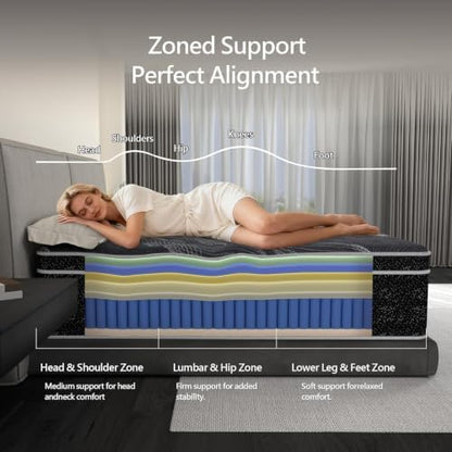 Mattress King Size 12 inch, Hybrid Memory Foam King Mattress in a Box, Individually Pocket Springs, Medium Firm Feel for Pressure Relief, Breathable Comfort, CertiPUR-US Certified