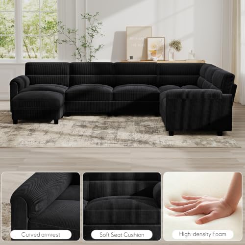 Bonzy Home Modular Sectional Sofa for Living Room, U Shaped Couch, Black