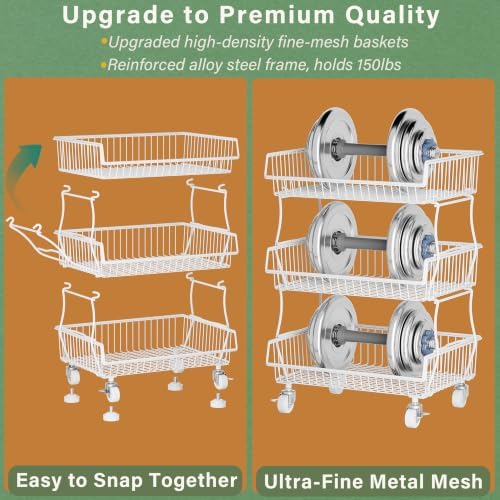 Pantry Organizers and Storage Cart with Upgraded Metal Hub Casters