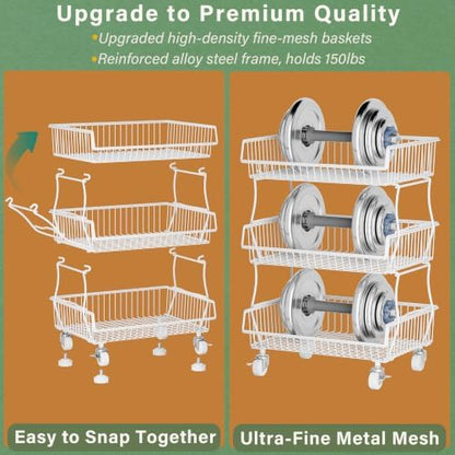 Pantry Organizers and Storage Cart with Upgraded Metal Hub Casters