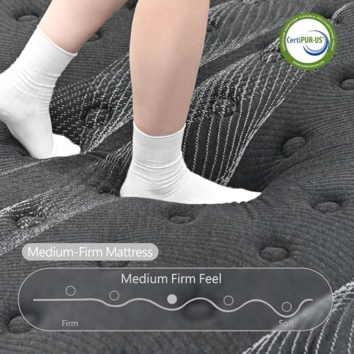 Mattress King Size 12 inch, Hybrid Memory Foam King Mattress in a Box, Individually Pocket Springs, Medium Firm Feel for Pressure Relief, Breathable Comfort, CertiPUR-US Certified