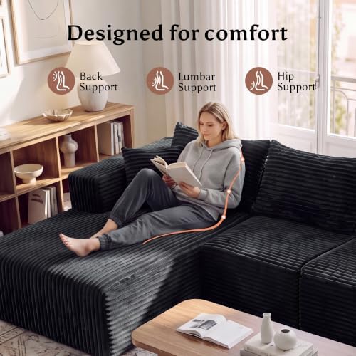 Boneless Couch for Living Room, Modular Sectional Sofa, Black