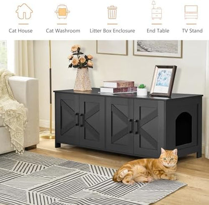 47.2”L Cat Litter Box Enclosure for 2 Cats, Black