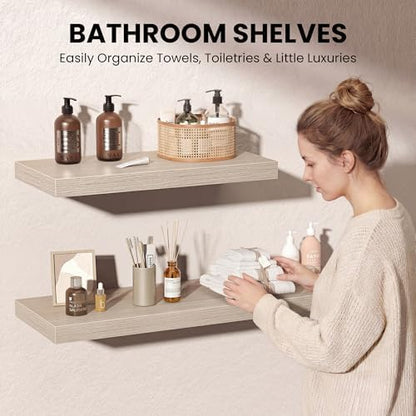 36 Inch Floating Shelves for Wall, 12 Inch Deep Shelves for Bedroom, Kitchen, Bathroom Wall Mounted, Rustic Wood Floating Shelf with Invisible Brackets for Books, Storage, Decor, Gray, 3 Pack