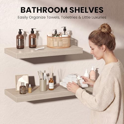 Floating Shelves for Wall, 24 Inch Floating Shelves Set of 3, Wall Mounted Rustic Wood Shelf for Bathroom, Living Room, Bedroom and Kitchen, Hanging Shelf for Storage, Books, Home Decor, Gray