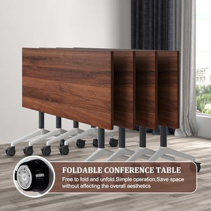 Folding Conference Table Modern Large Mobile Meeting Table Rolling Conference Room Tables with Wheels Seminar Tables for Office Training Classroom (2, Walnut, 55" D X 23.6" W X 29.5" H)