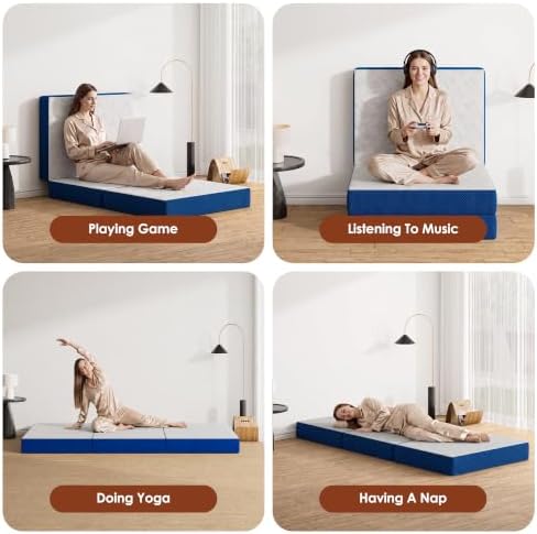 4 Inch Tri-Fold Mattress Single Size, Portable Memory Foam Guest Bed