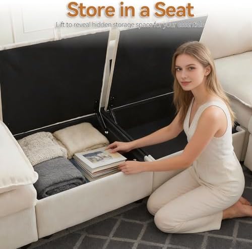 Modular Sectional Storage Sofa, 80" Cloud Deep Seat 3-Seat Couch, Beige
