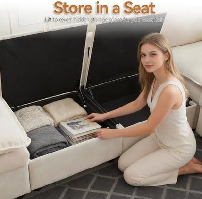 Modular Sectional Storage Sofa, 80" Cloud Deep Seat 3-Seat Couch, Beige