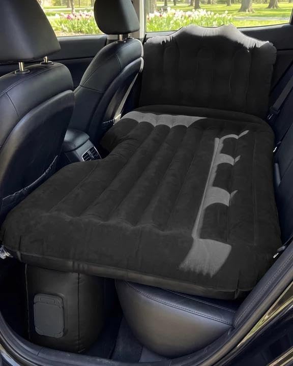 Umbrauto Back Seat Car Air Mattress: Cordless Inflatable SUV Car Camping Bed for Truck Van with Built-in Air Pump, Thickened Double-Sided Flocking Travel Car Sleeping Pad
