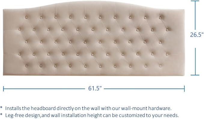 24KF Upholstered Tufted Button Wall Mounted Velvet Headboard,Comfortable Fashional Headboard Queen/Full Size,6058-Q-Taupe