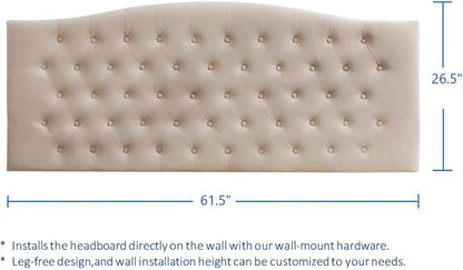 24KF Upholstered Tufted Button Wall Mounted Velvet Headboard,Comfortable Fashional Headboard Queen/Full Size,6058-Q-Taupe