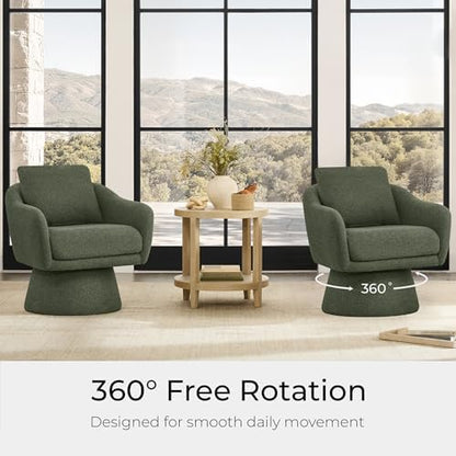 Zerel's HOME Swivel Barrel Accent Chairs Set of 2, Upholstered Armchair with Pillow, Modern Boucle Chair for Living Room Bedroom, Green