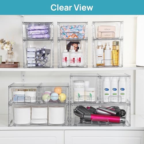 Vtopmart Clear Stackable Storage Drawers, 5 Pack Multi-Size Organizer Set