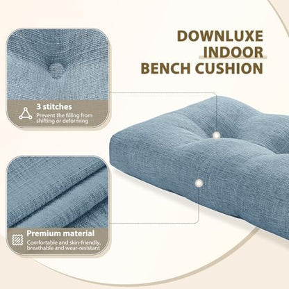downluxe Indoor Bench Cushion for Indoor Furniture, Non-Slip Tufted Overstuffed Textured Foam Bench Seat Cushion, 36" X 14" X 4", Blue, 1 Pack