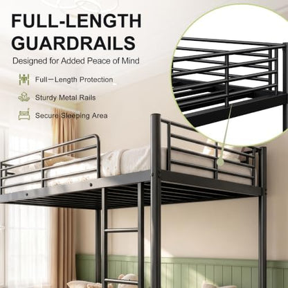 Low Metal Bunk Bed Frame for Kids,Twin-Over-Twin Floor BunkBed