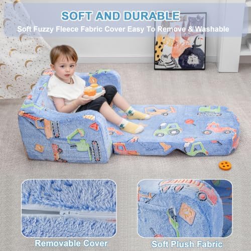 Comfy Kids Sofa Chair, 2-in-1 Fold Out Couch with Blanket